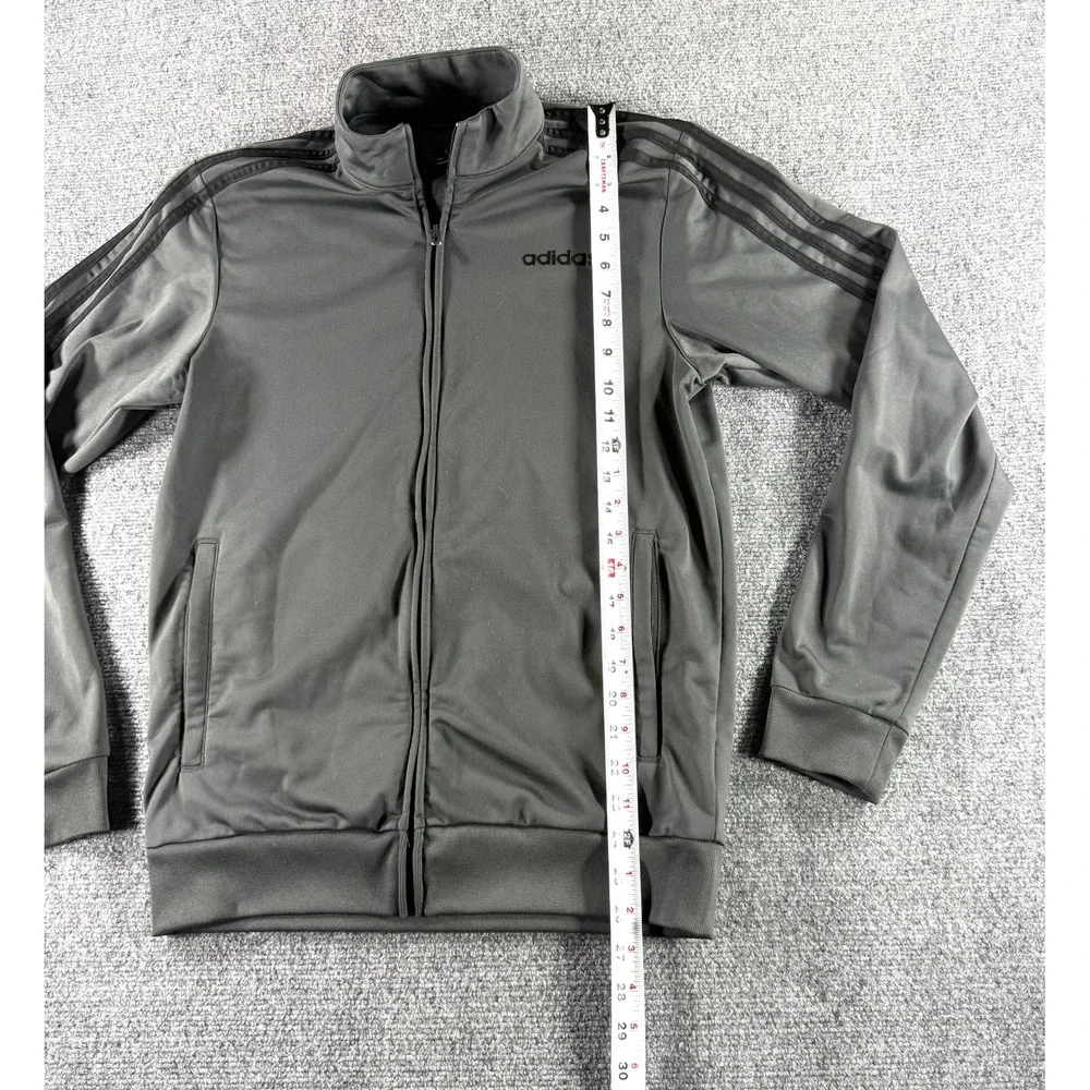 Adidas Mens Essentials Track Jacket Charcoal Grey Black 3-Stripe Full‎ Zip Small
